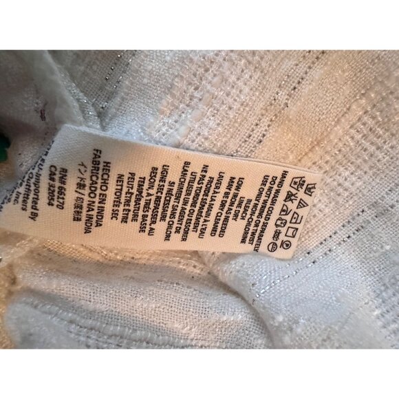 Free People White Textured Glittery Top W/ Crochet Trim Bell Sleeves V-Neckline - Picture 5 of 9